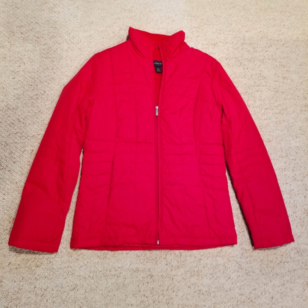 LAND'S END Red Quilted Fleece-Lined Jacket